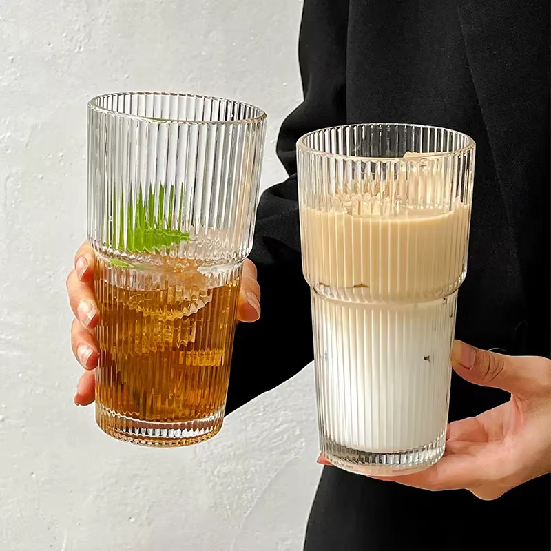 Tasse à café en verre à rayures de 600ML