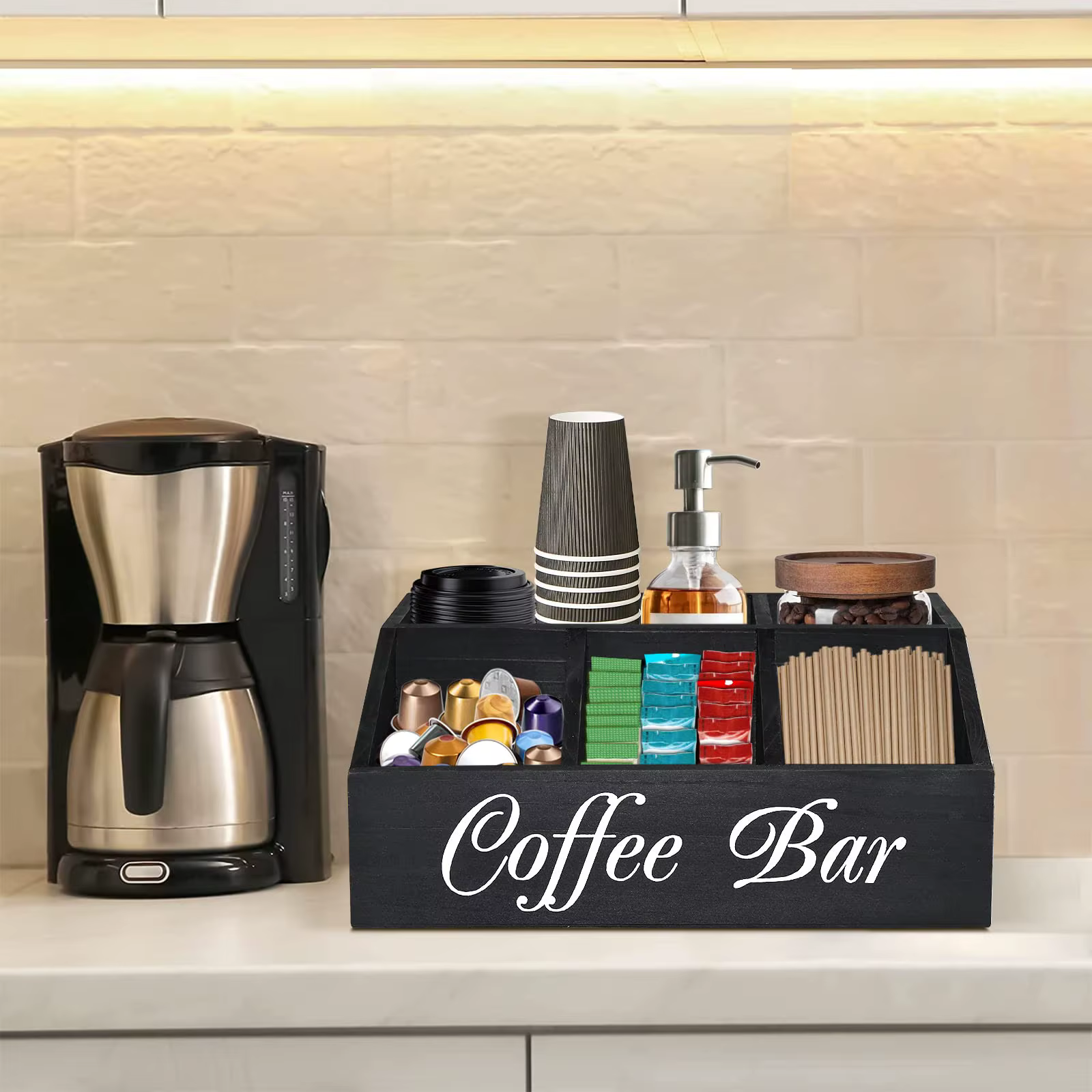 Panier de rangement en bois pour bar à café - Organisateur d'accessoires