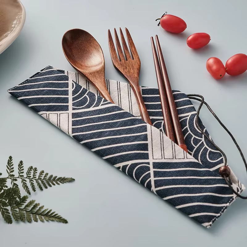 Vaisselle Portable en bois avec sac cadeau