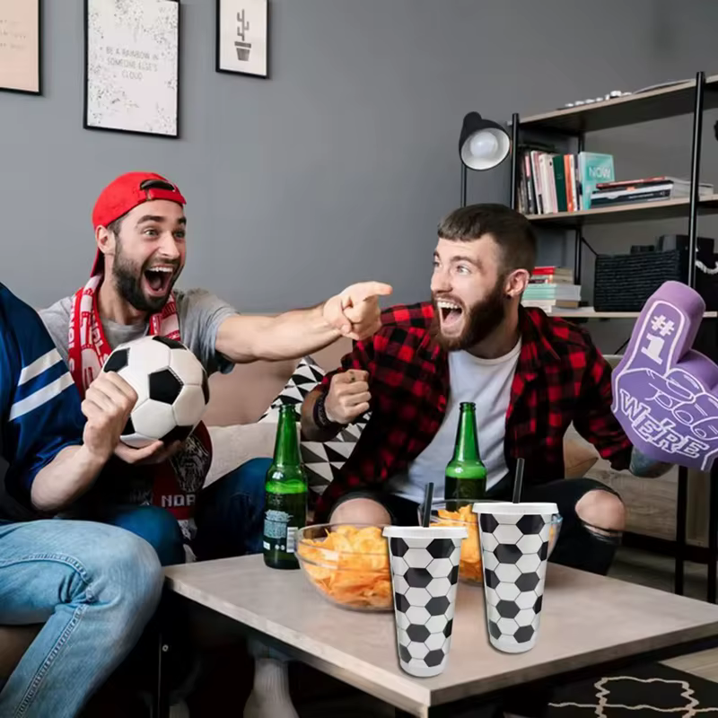 Gobelets de Football en plastique réutilisables avec couvercle