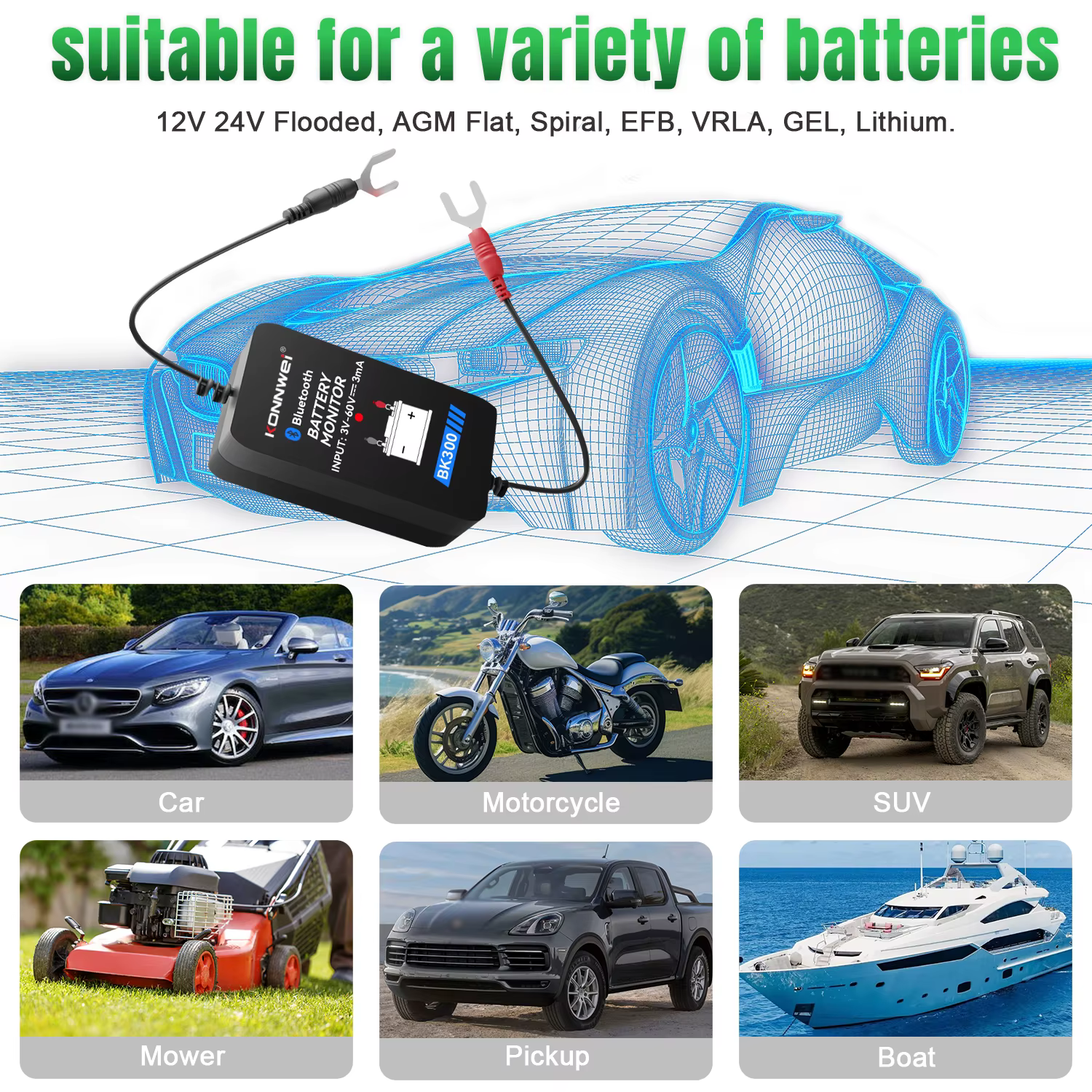 KONNWEI-Moniteur de batterie pour camion, testeur de batterie 24V, 12V, SOH, SOC, analyseur de santé, outils de batterie, PK BM300 PRO, BK300, nouveau, 2024