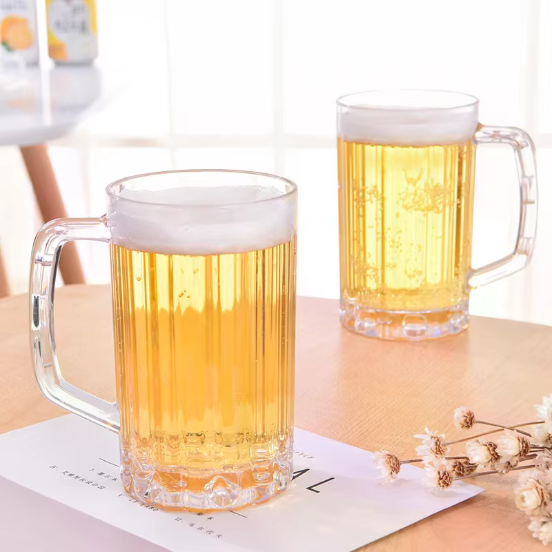 Mug à bière transparent 500 ml en plastique incassable – Idéal pour le petit-déjeuner