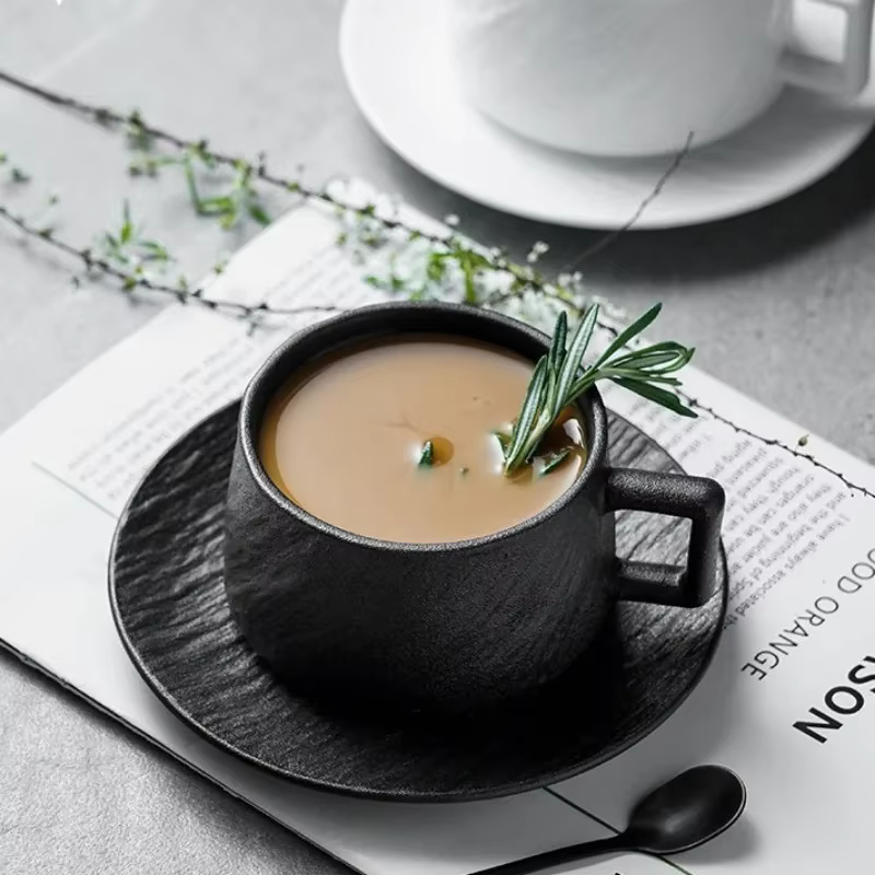 Ensemble de tasses à café en céramique de sable de roche de style japonais
