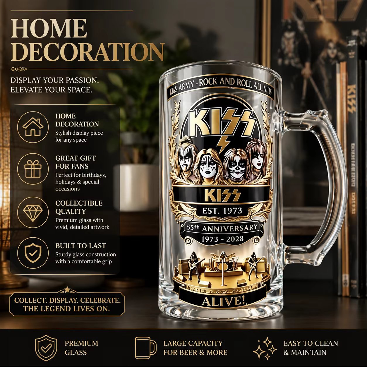 Chope à bière en verre transparent avec poignée