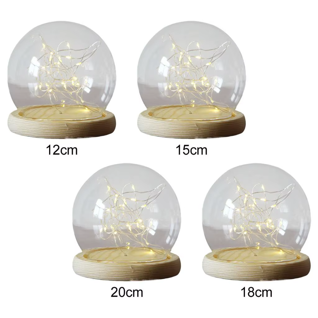 Cloche en forme de dôme en verre transparent avec Base en bois