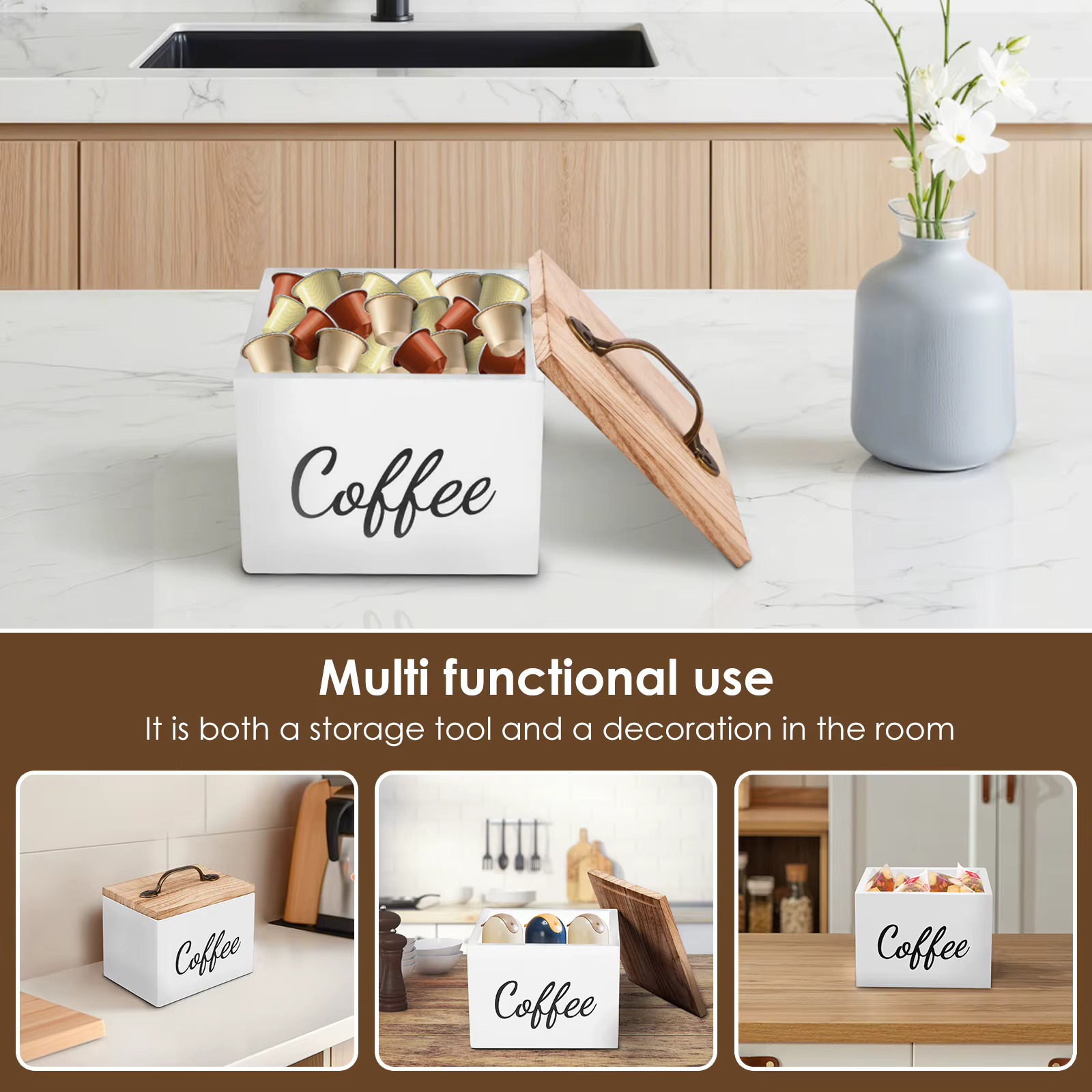 Porte-dosette de café en bois avec couvercle
