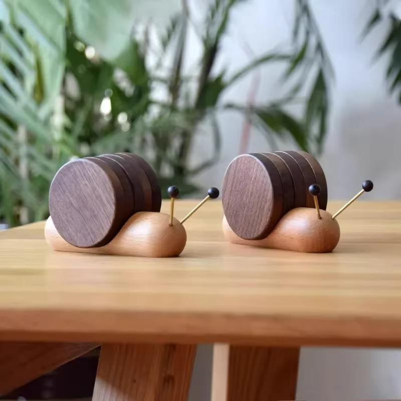 Sous-verres d'escargot en bois massif avec Base antidérapante