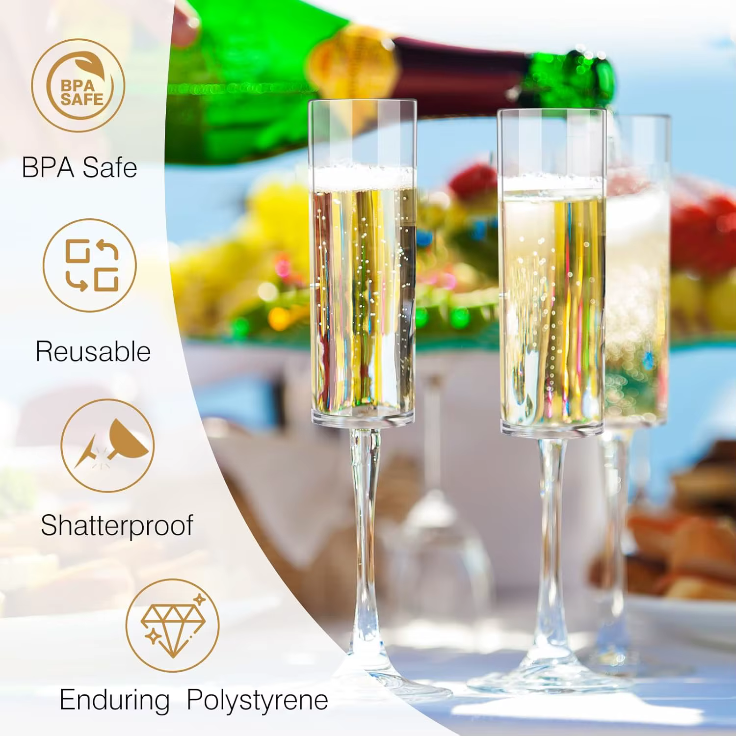 Flûtes à Champagne en plastique de 6 à 24 pièces