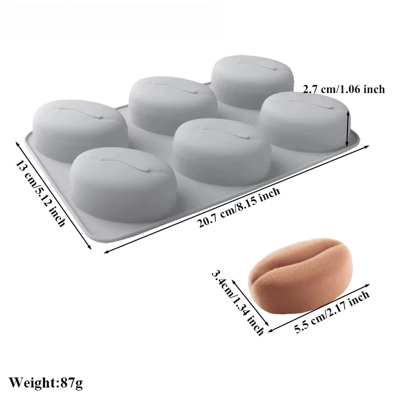 Moule en silicone à 6 cavités pour grains de café de petite taille