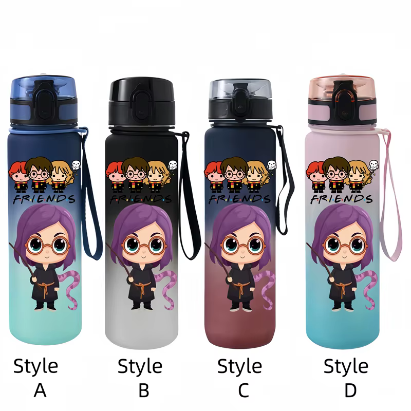 Tasse d'eau Portable avec personnages d'anime Harry Potter de 650ML, bouteille d'eau anti-goutte en plastique de grande capacité pour Sports de plein air pour enfants