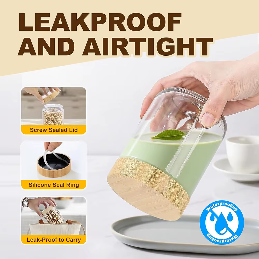 Bocaux en verre de 16 oz avec couvercles hermétiques en bambou