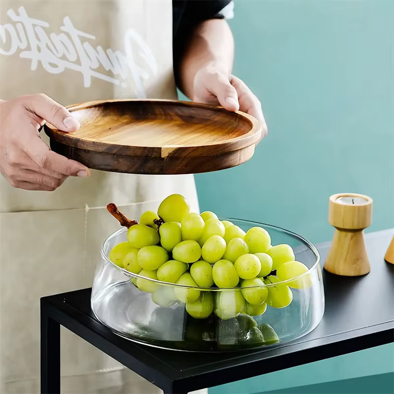 Conteneurs de stockage des aliments en verre créatifs avec couvercle en bois