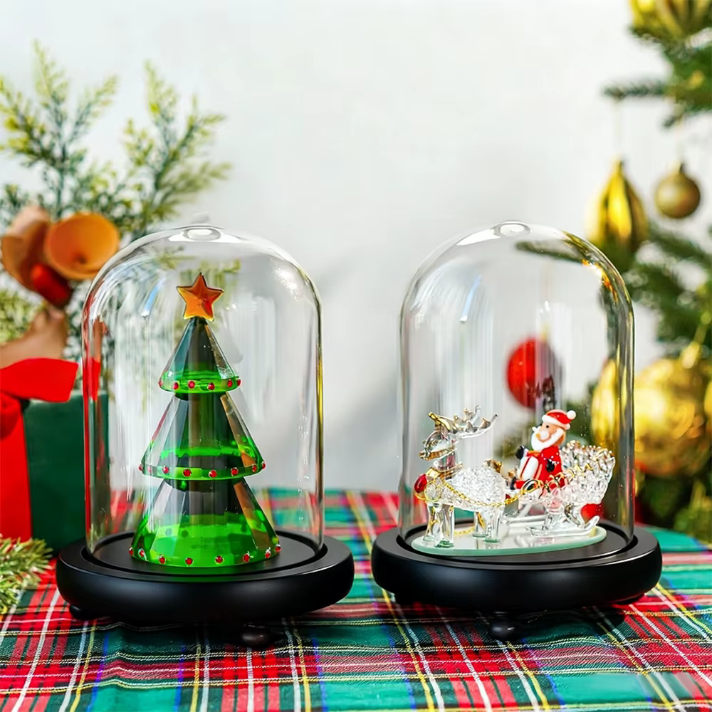 Cloche en verre avec Base en bois noir