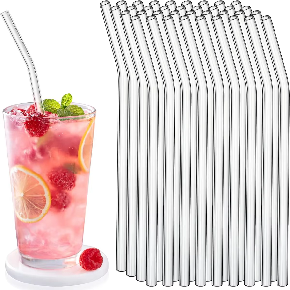 Pailles à boire en verre avec brosse de nettoyage