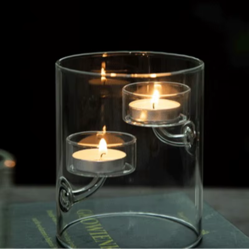 Bougeoir cylindrique européen en verre creux d'ouragan