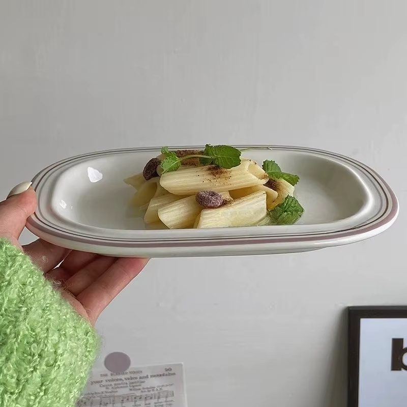 Plat Dim Sum en céramique linéaire de Style coréen