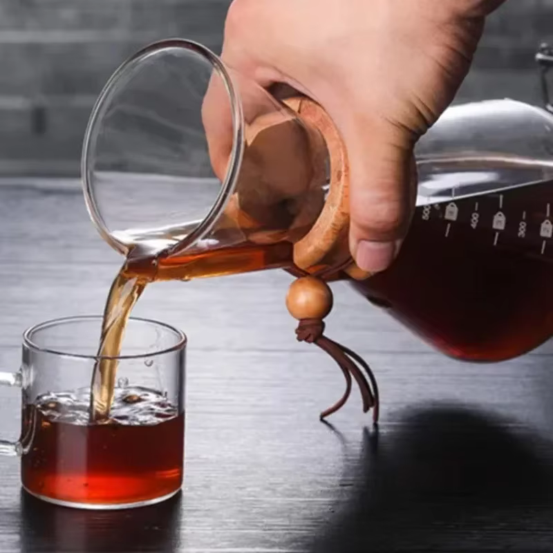 Bouilloire à café en verre à main avec filtre en acier inoxydable