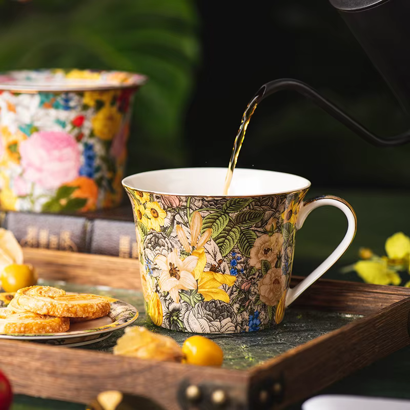 Tasse à café en céramique européenne fleur colorée ménage petit déjeuner