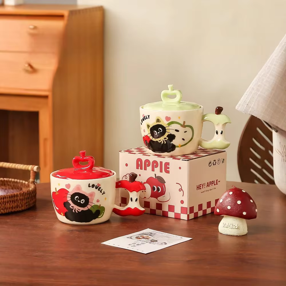 Tasse en céramique chat pomme créative