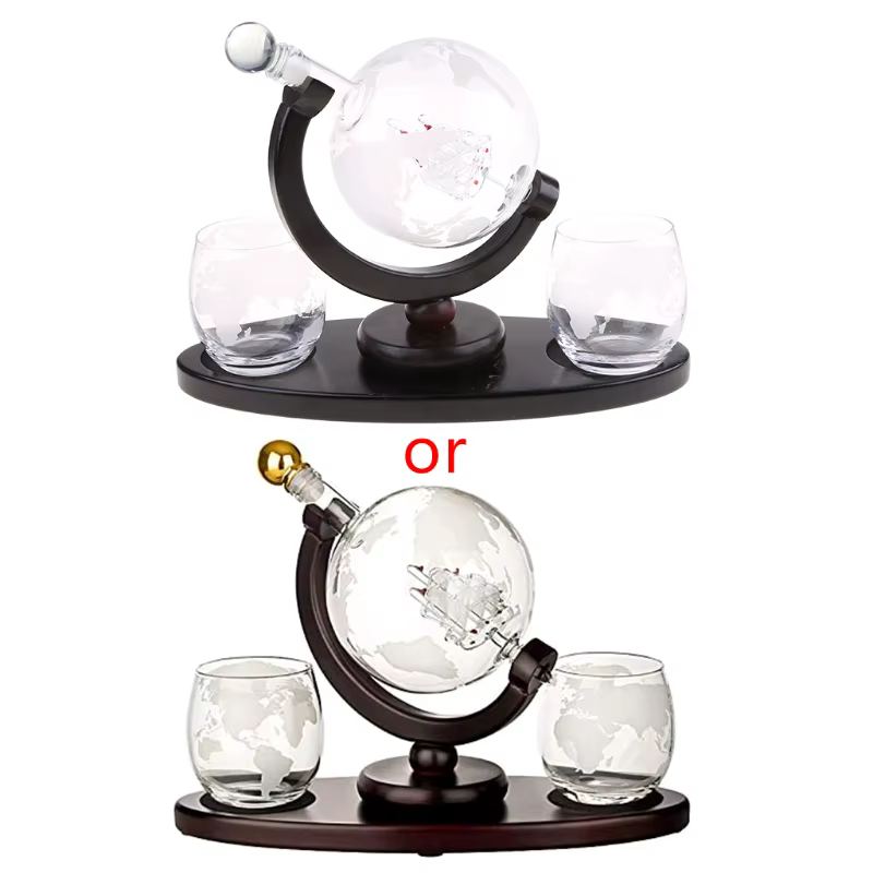 Décanteur à whisky globe brodé personnalisé, carafe à whisky
