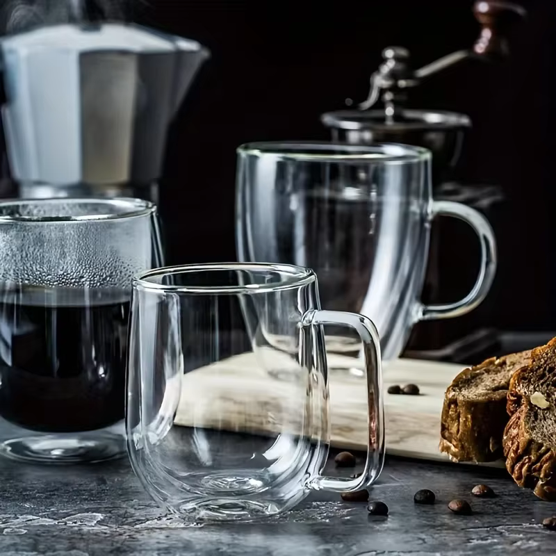 Tasse en verre Double couche avec poignée