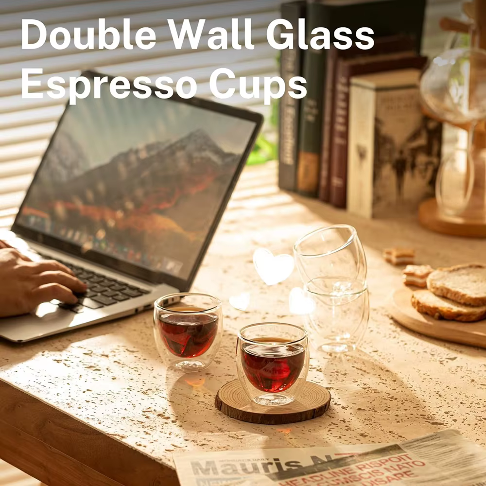 6 pièces Double paroi tasse en verre 80ml tasses mignonnes