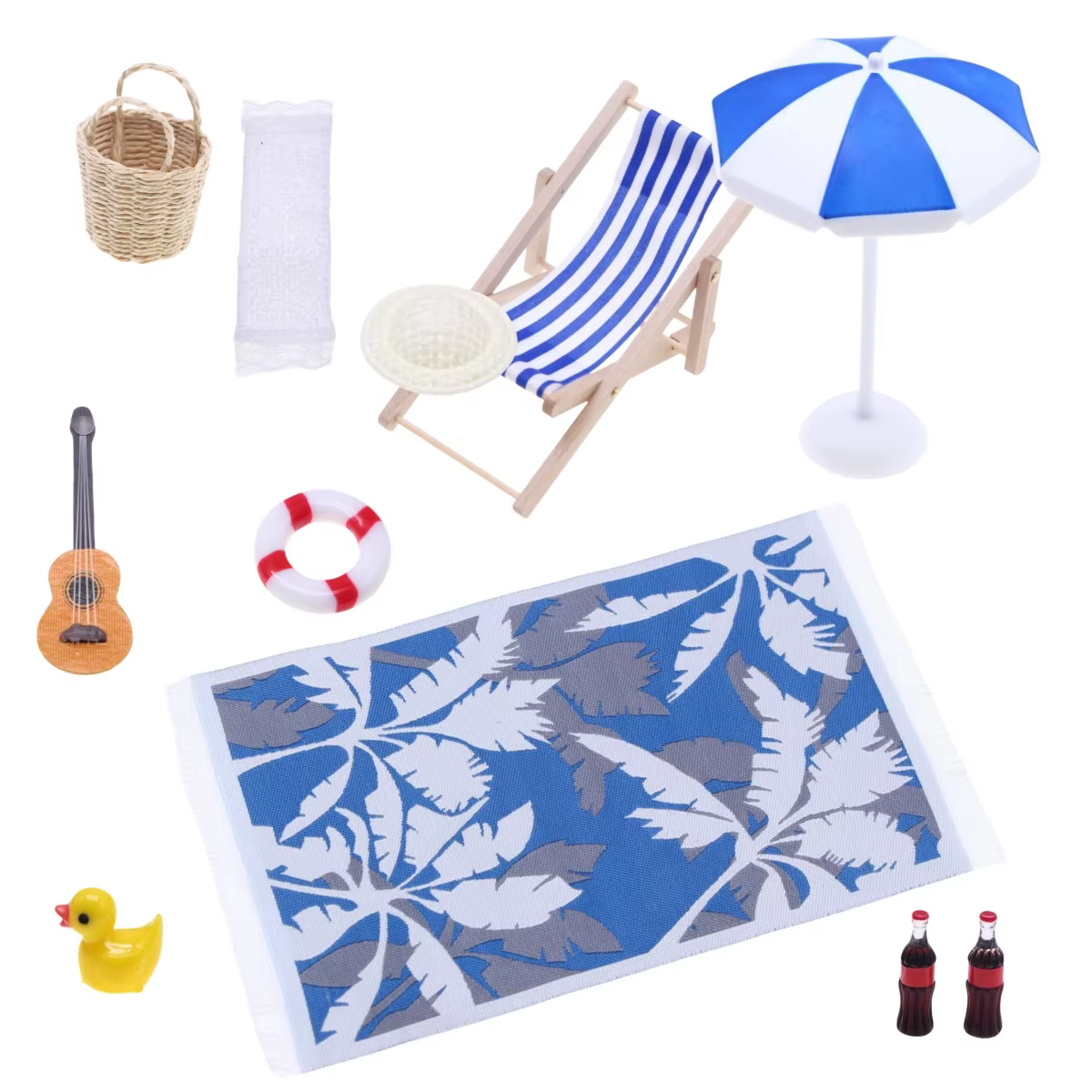 Ensemble de scène de plage miniature pour maison de poupée 1:12, chaise longue et parasol, accessoires de simulation pour diorama et décoration de micro-paysage