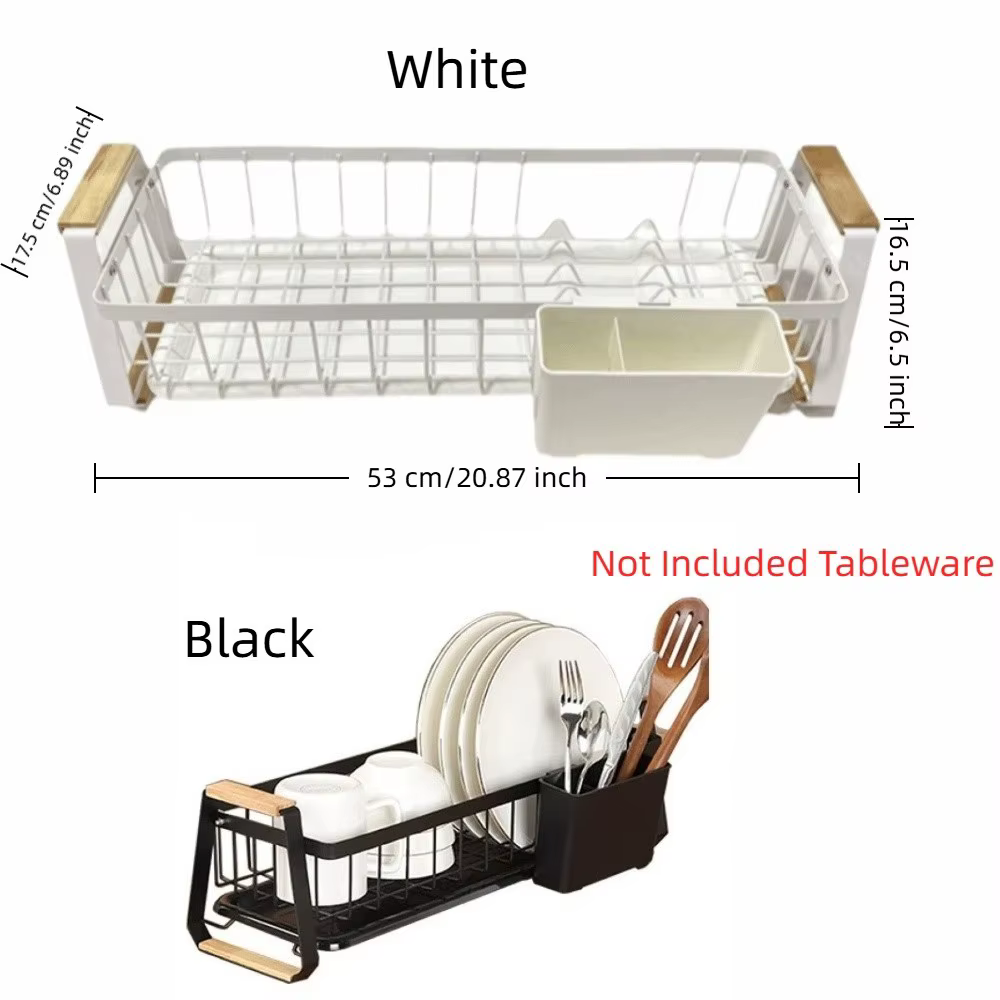 Égouttoir à vaisselle de cuisine détachable grande capacité avec poignée en bois