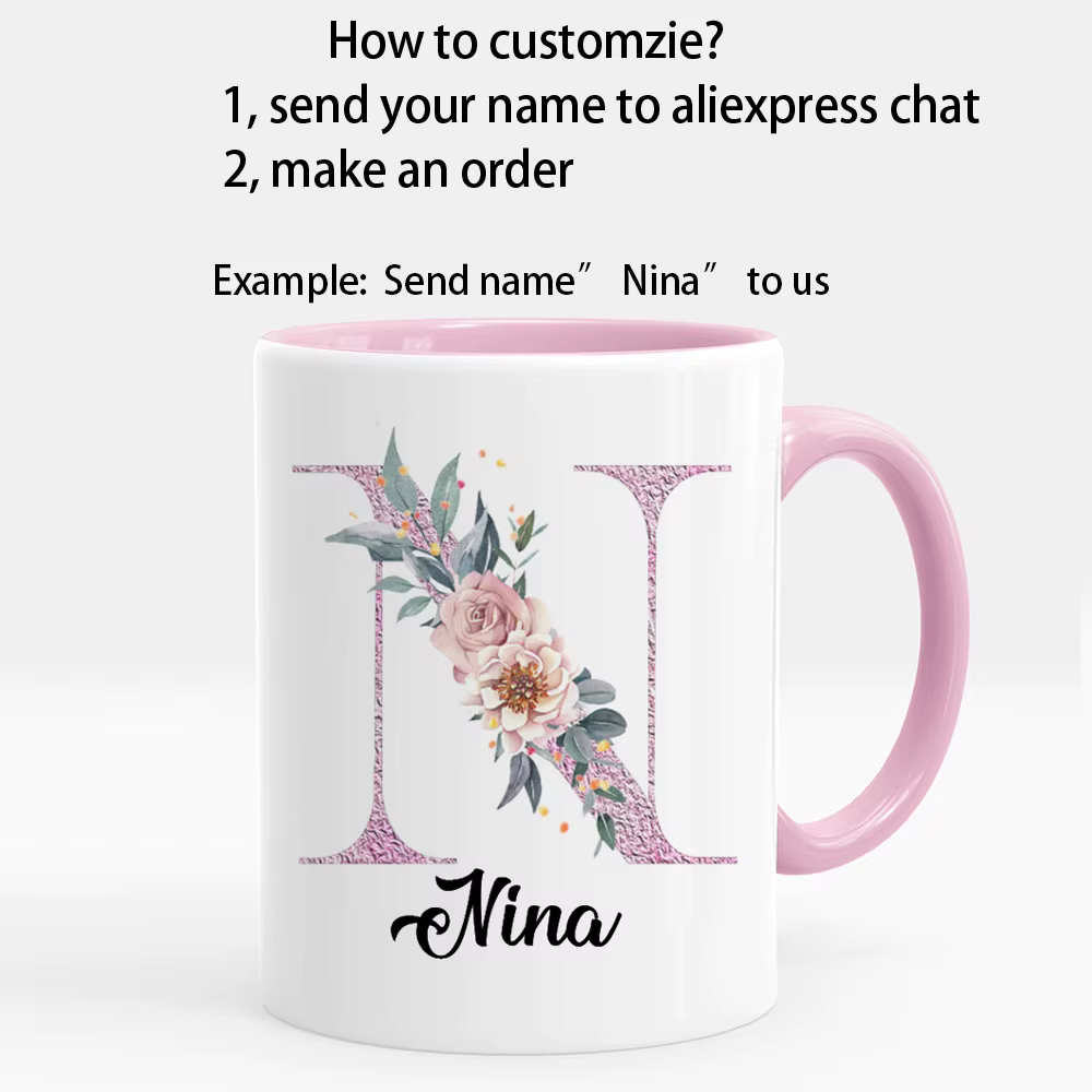 Tasse à café florale personnalisée avec nom