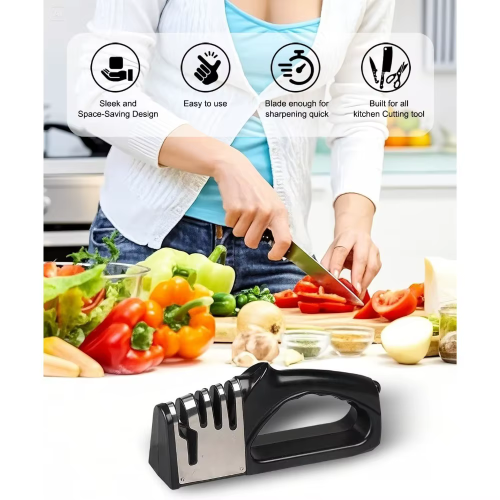 Aiguiseur de couteaux de cuisine 4 en 1, base antidérapante portable, outil d'affûtage multifonction, accessoire de cuisine
