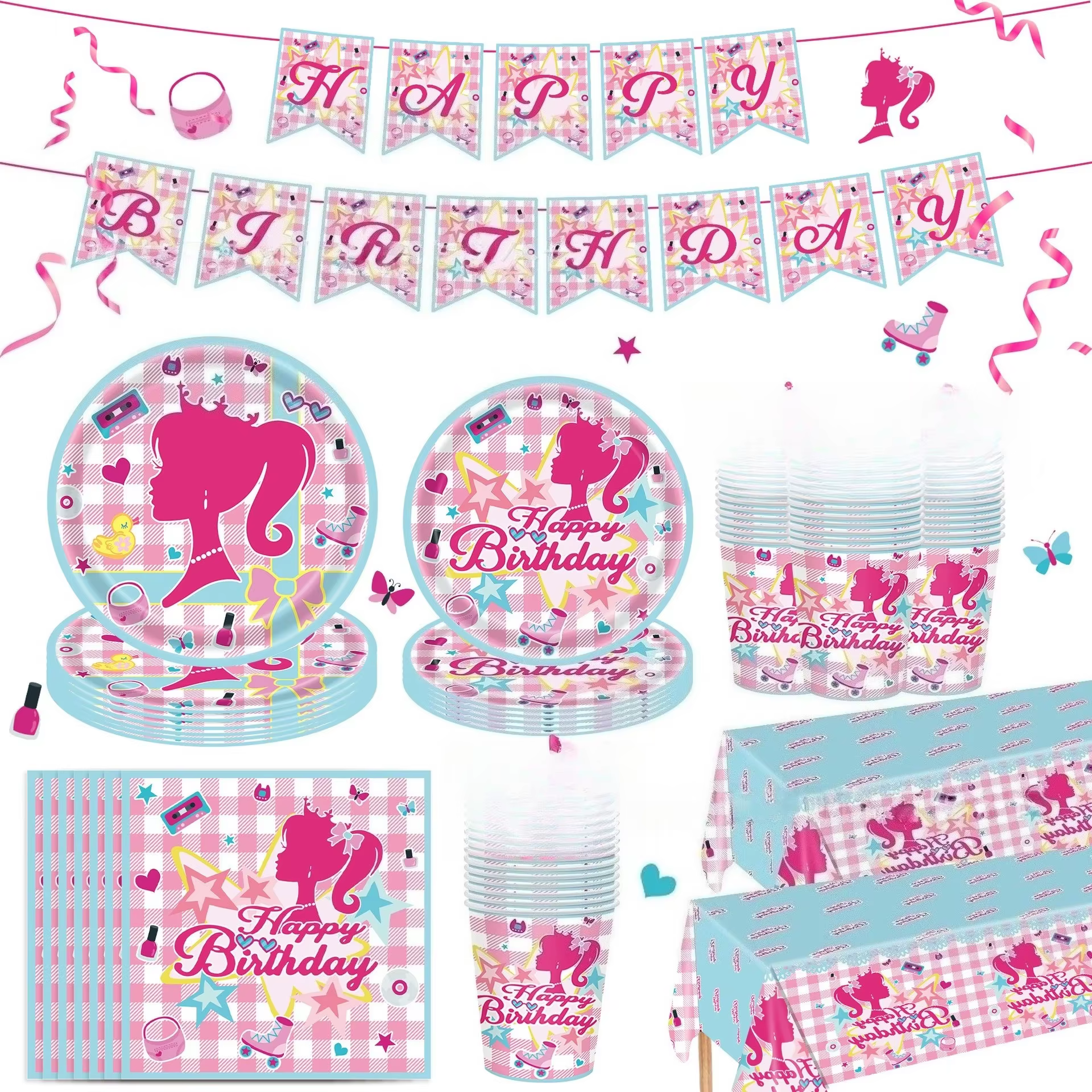 Lot de 20 couverts de fête rose rouge