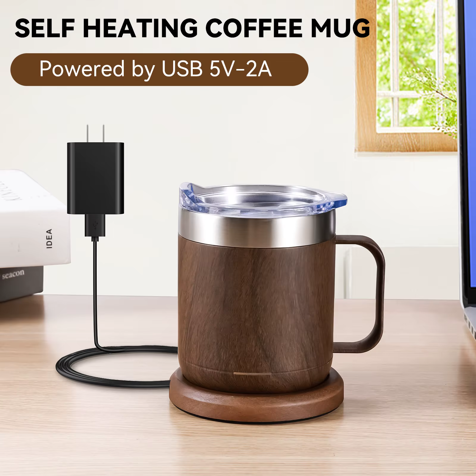 Tasse à café auto-chauffante Chauffe USB intelligent avec 55 ° C (131 ° F) Thermostat Double couche chauffe-tasse de qualité alimentaire pour bureau/maison/cadeaux