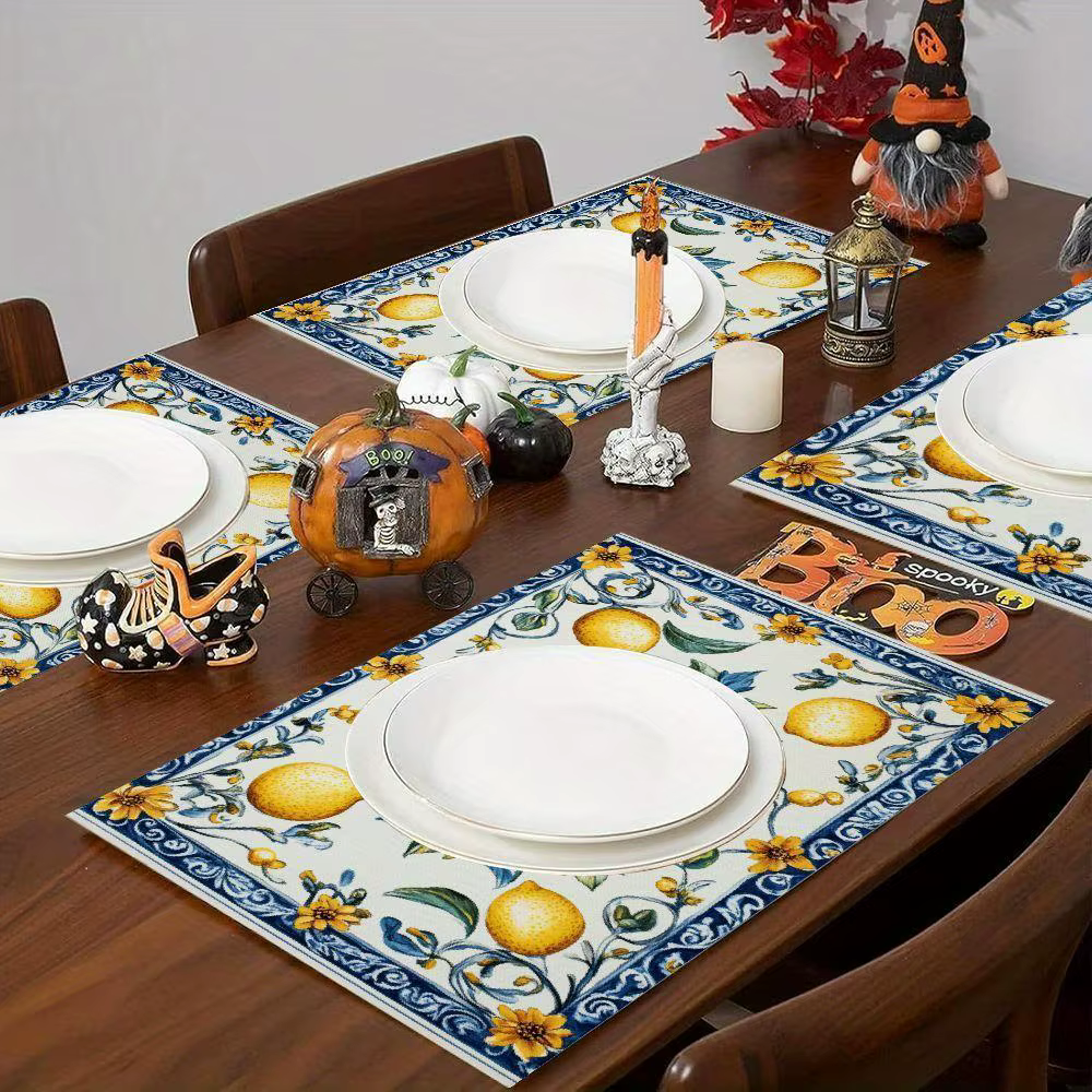 Napperons italiens au citron – Design citron jaune vif sur bleu et blanc
