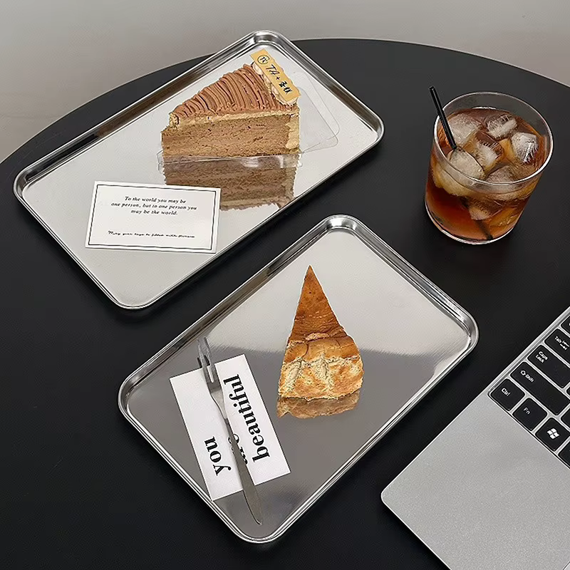 Assiette rectangulaire en acier inoxydable de style nordique pour café