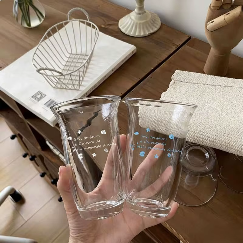 1 pièce Tasse en verre vintage à motif coquillage bleu océanique