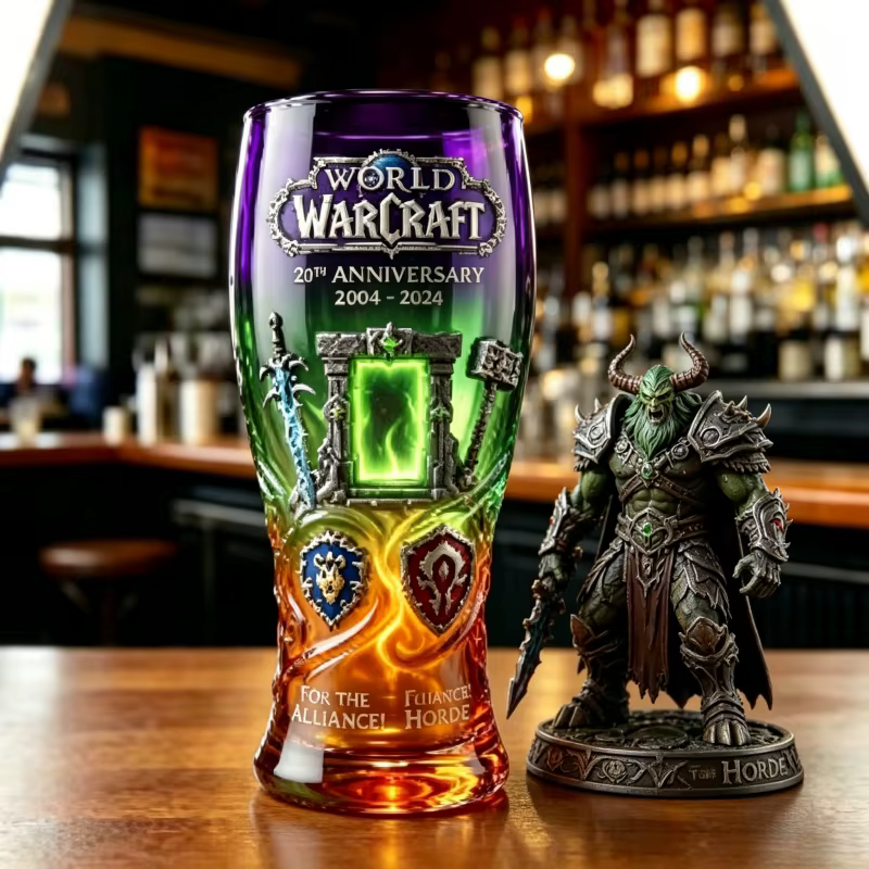 Tasse en verre World of Warcraft 22e anniversaire 2004-2026 Alliance & Horde, mug à bière de collection pour les fans