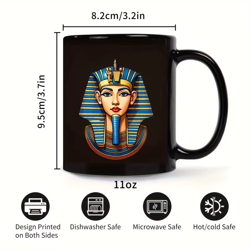 Tasse en céramique, design pharaon égyptien noir