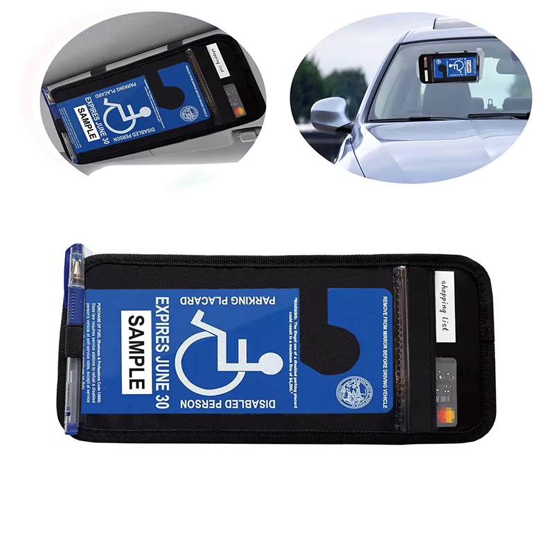 Support de plaque de permis de stationnement pour handicapés, 1 pièce, pour pare-soleil de voiture, avec fente pour papier et porte-stylo