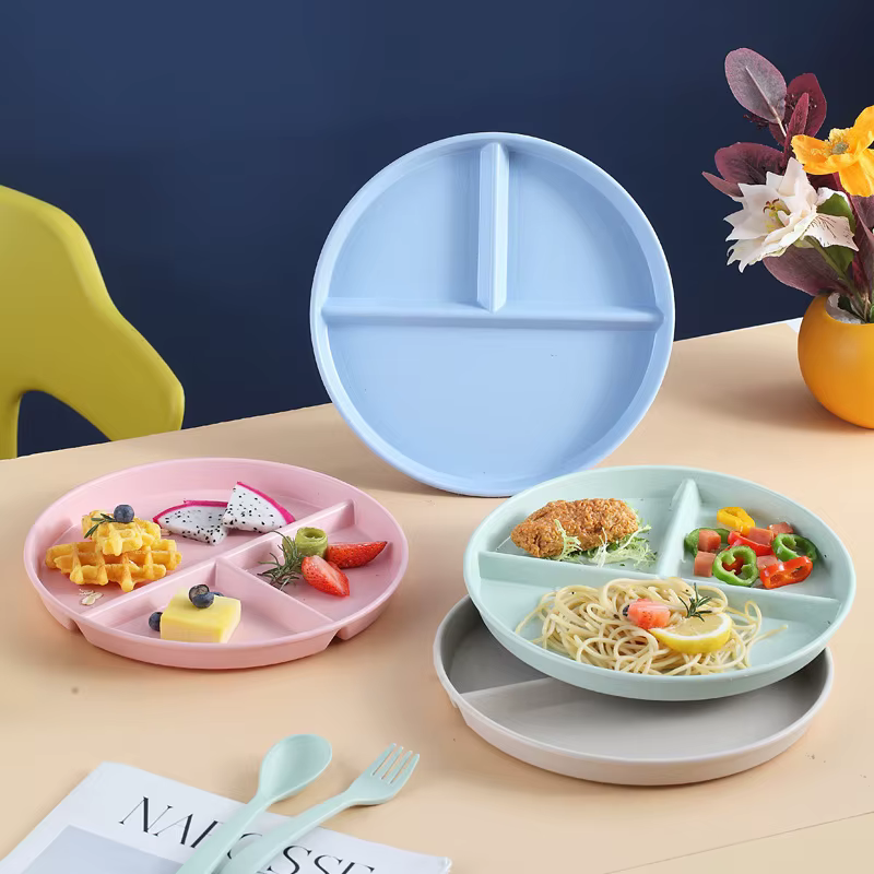 Assiette compartimentée à trois grilles en paille de blé écologique pour fruits