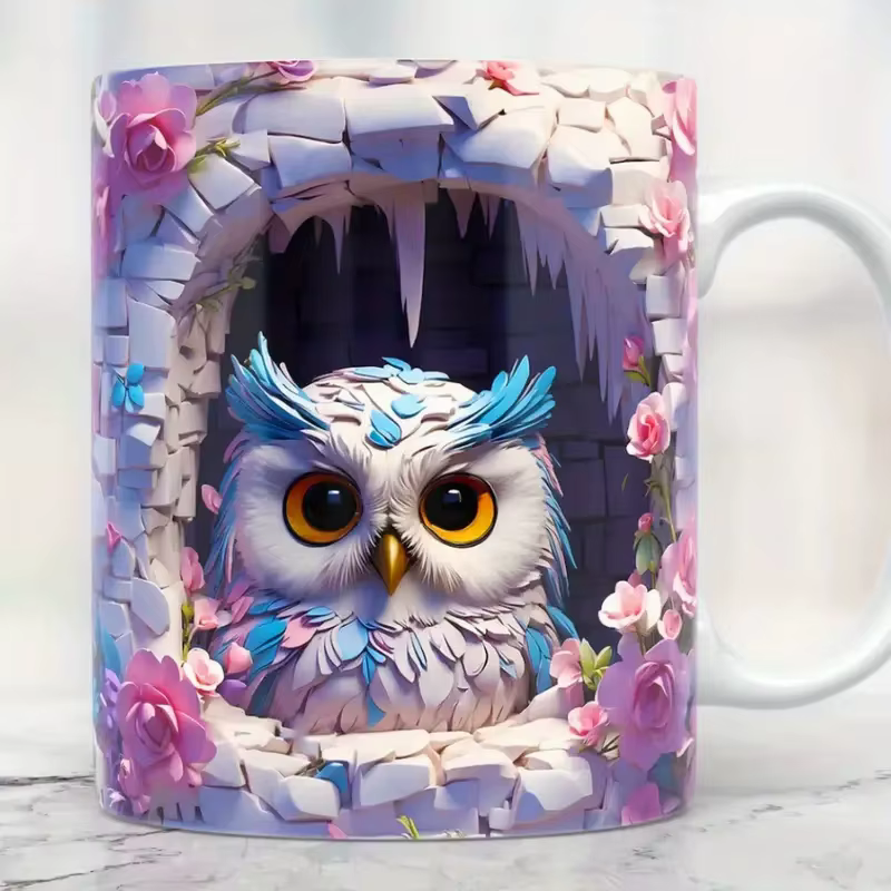 Emballage de tasse à café hibou effet 3D