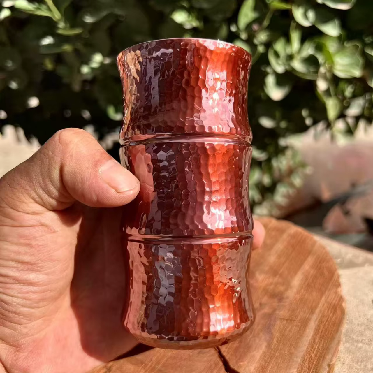 Tasse à café en cuivre pur fabriquée à la main en forme de bambou