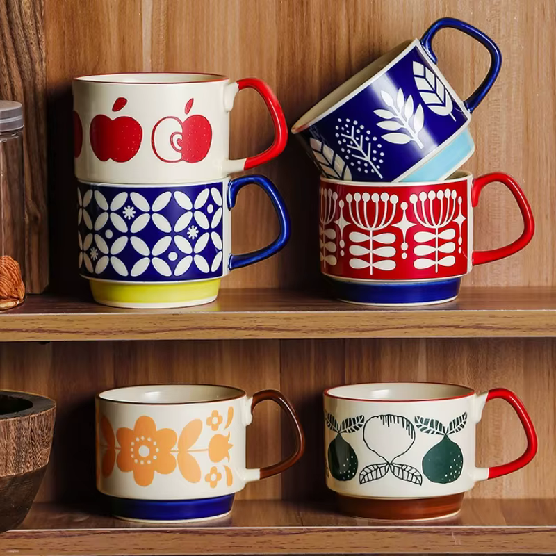 Tasse à café à fleurs japonaises rétro en céramique