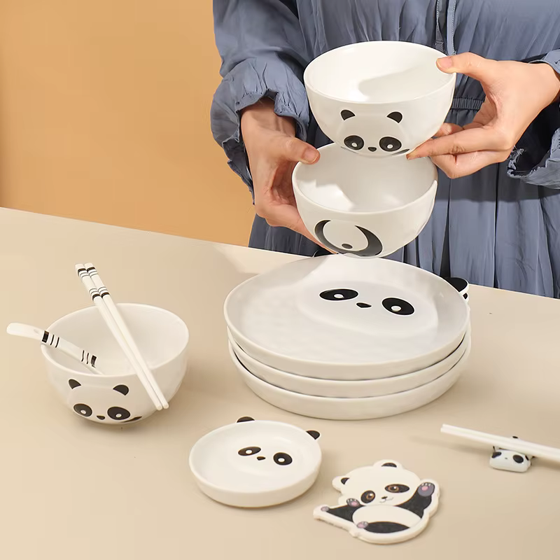 Bols en céramique créatifs assiettes dessin animé panda vaisselle mignon