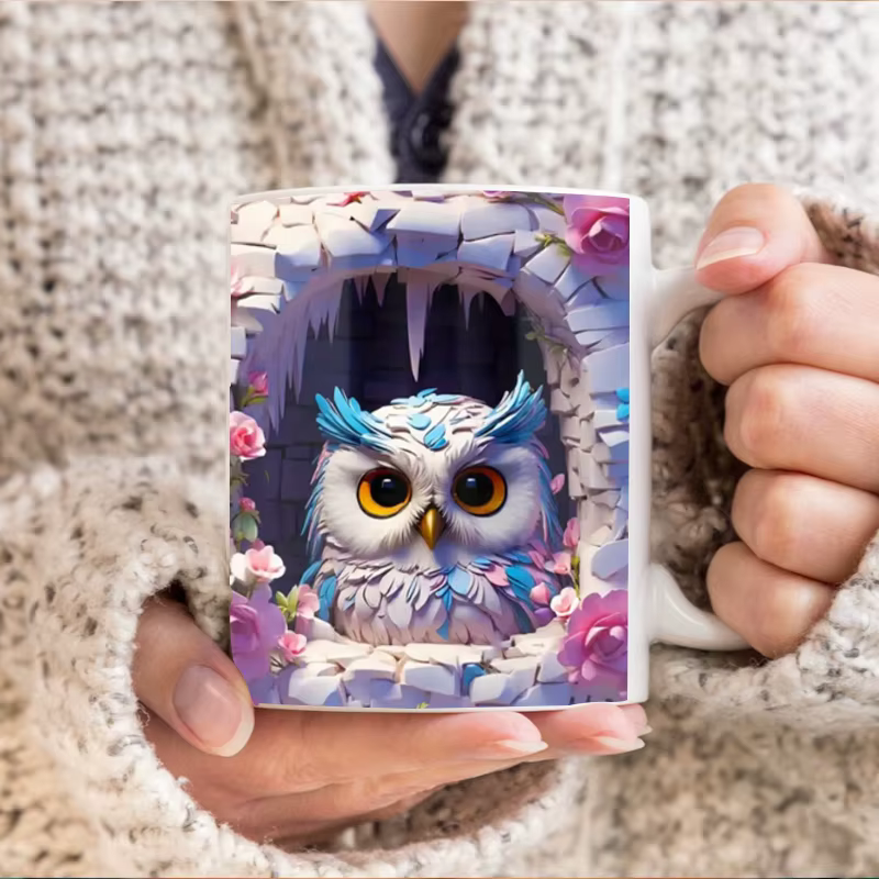 Emballage de tasse à café hibou effet 3D
