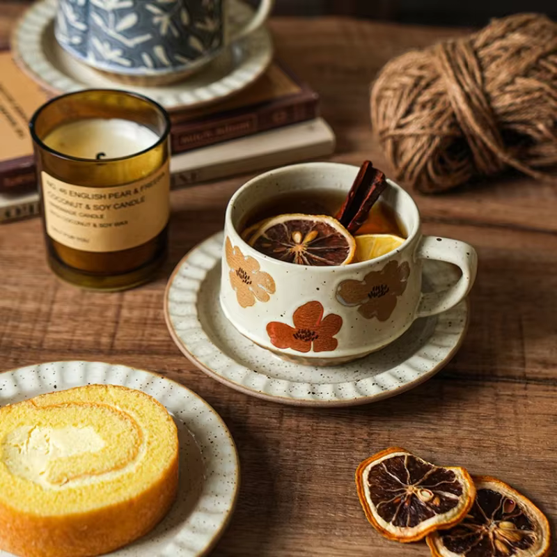 Ensemble de tasses à café et soucoupes rétro haut de gamme