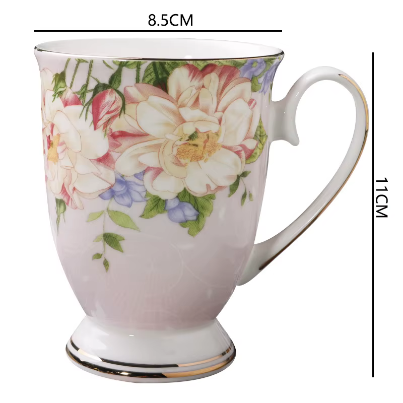 Tasse à café fleur peinte dorée en céramique de haute qualité