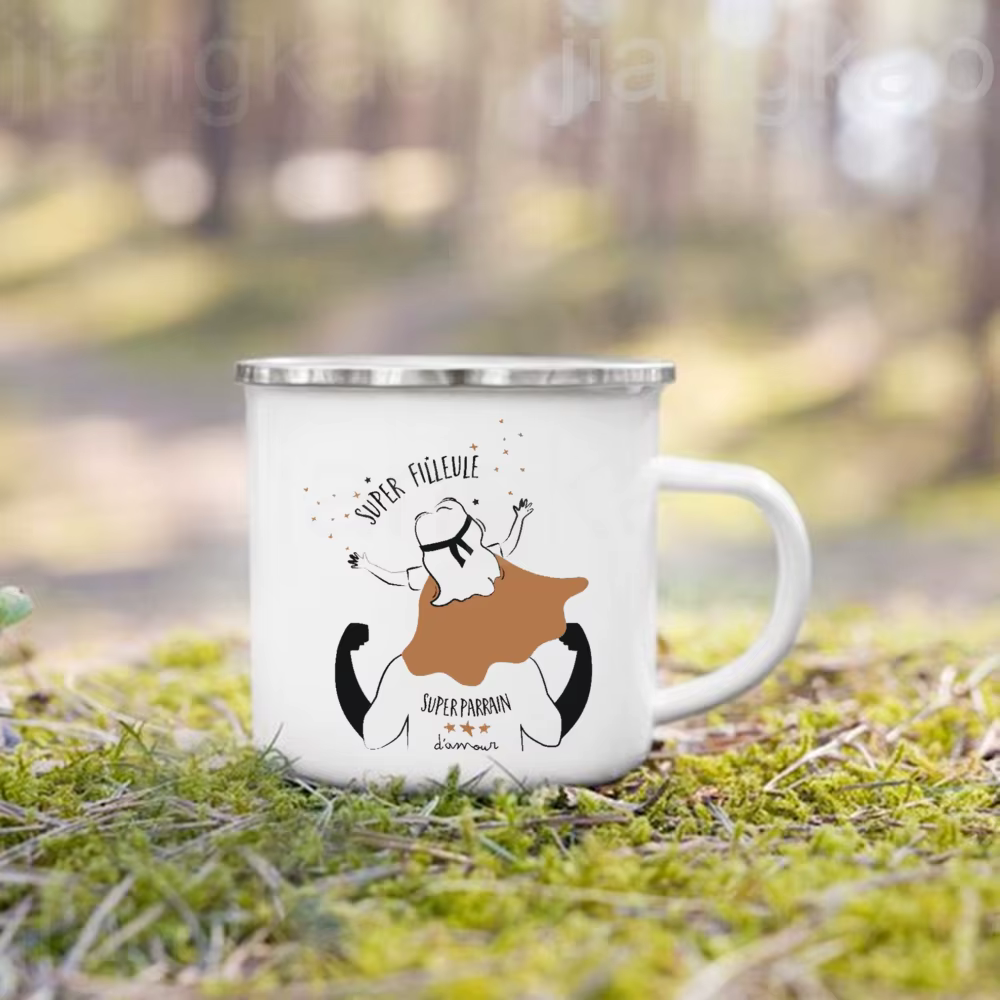 Tasse à café en émail imprimé perroin marraine français