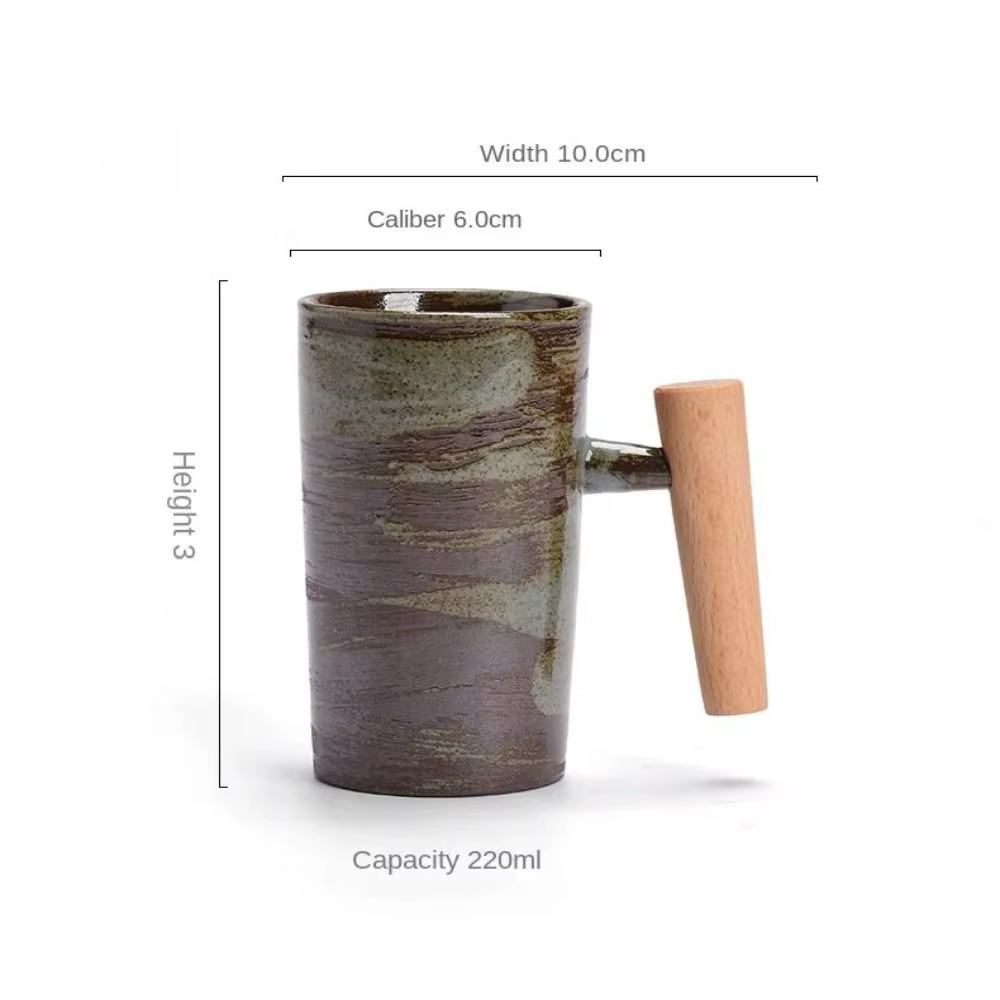 Tasse en céramique vintage avec poignée en bois