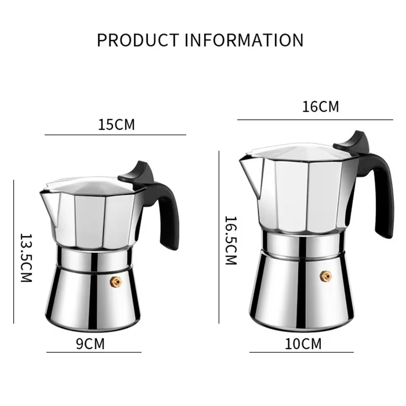 JUSTINLAU 150/300ML Cafetière Moka Octogonale Classique en Acier Inoxydable