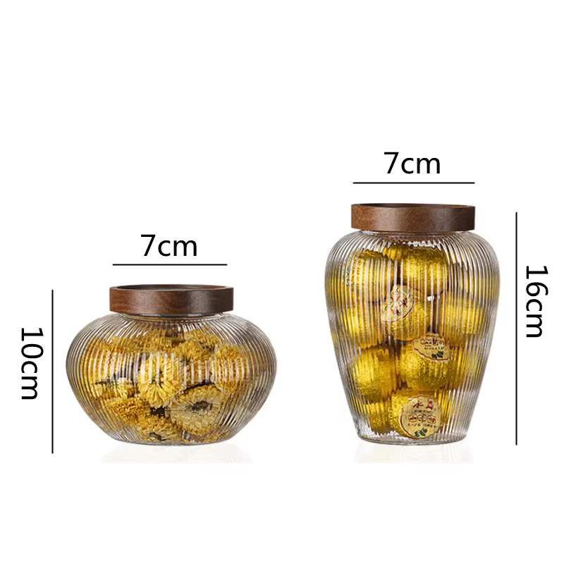 Bocal de rangement en verre avec couvercle en bois d'acacia